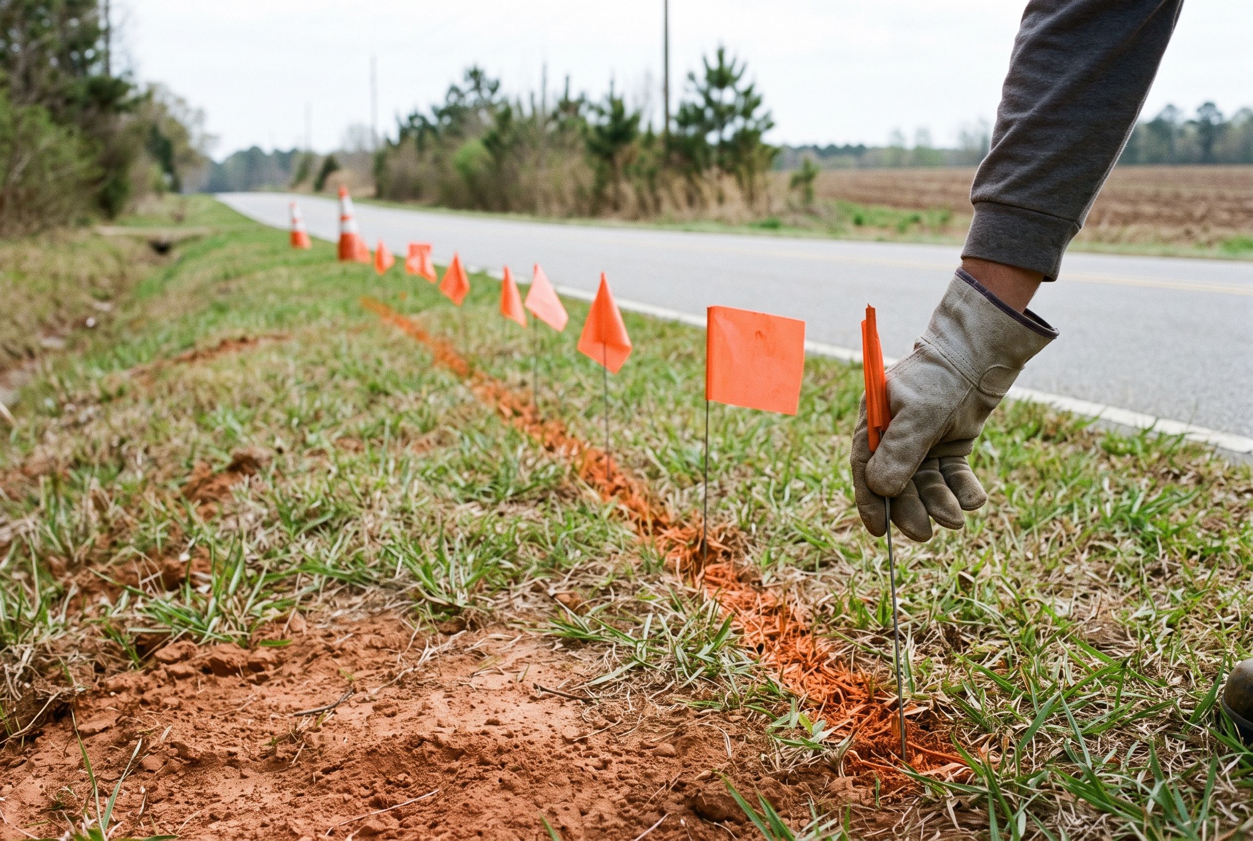 Locating existing utilities along the alignment before drilling.